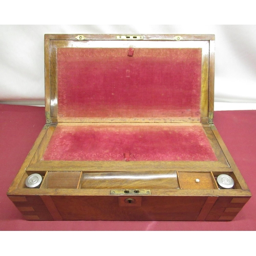 271 - Late Victorian figured walnut and brass inlaid writing slope, brass inset cartouche dated 16th Octob... 