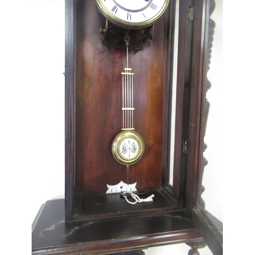 290 - Early C20th continental walnut cased Vienna style wall clock, pediment crested with eagle and turned... 