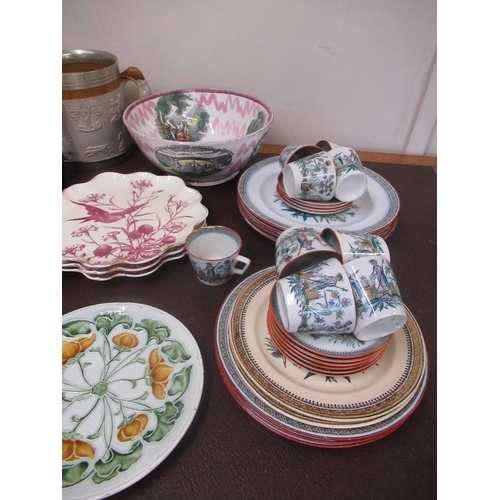 168 - Victorian Chang pattern part tea service (30), Sunderland Lustre Ironbridge bowl, Victorian stonewar... 