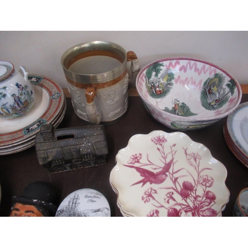168 - Victorian Chang pattern part tea service (30), Sunderland Lustre Ironbridge bowl, Victorian stonewar... 