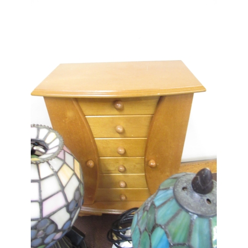 202 - Two Liberty style table lamps and four various jewellery boxes (6)