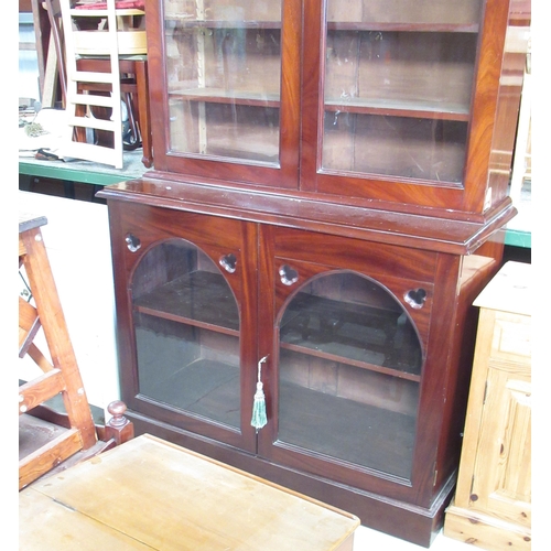 230 - Victorian mahogany bookcase, with moulded cornice above four glazed doors, W135cm D55cm H265cm