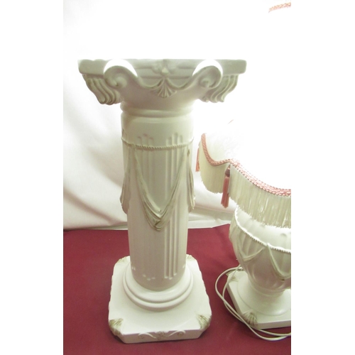 254 - Neo-classical design lamp of baluster form on separate corinthian column base, decorated with swags ... 