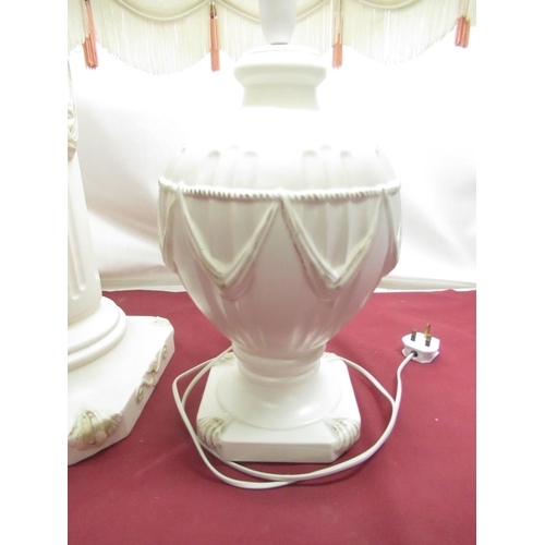 254 - Neo-classical design lamp of baluster form on separate corinthian column base, decorated with swags ... 