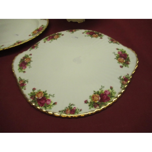 256 - Royal Albert Old Country Roses - cake plate, W35cm D31cm, oval plate, W35cm D27.5cm, and pedestal ca... 