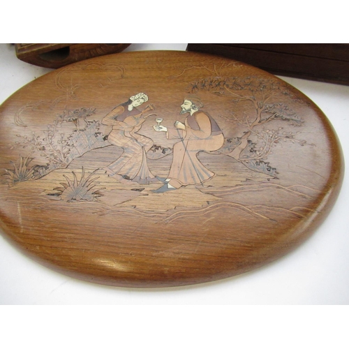 143 - Black Forest carved wooden fruit bowl H20cm (A/F), similar tambour top cigarette box carved Grindelw... 