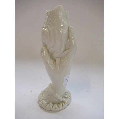 184 - Victorian Parian ware vase modelled as a hand supporting a pineapple, Lozenge Reg. mark for Septembe... 