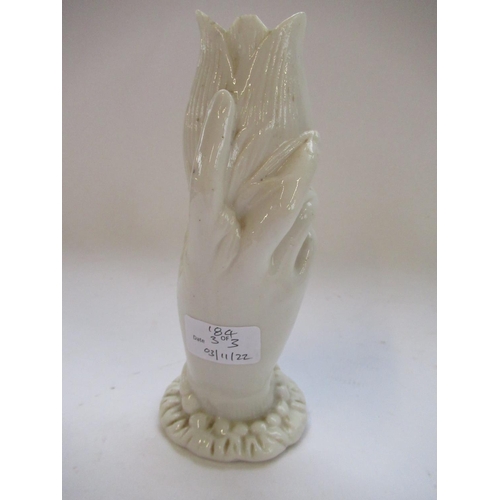 184 - Victorian Parian ware vase modelled as a hand supporting a pineapple, Lozenge Reg. mark for Septembe... 