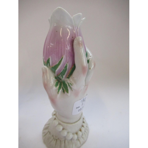 184 - Victorian Parian ware vase modelled as a hand supporting a pineapple, Lozenge Reg. mark for Septembe... 