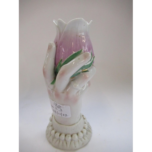 184 - Victorian Parian ware vase modelled as a hand supporting a pineapple, Lozenge Reg. mark for Septembe... 