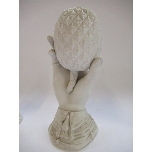 184 - Victorian Parian ware vase modelled as a hand supporting a pineapple, Lozenge Reg. mark for Septembe... 