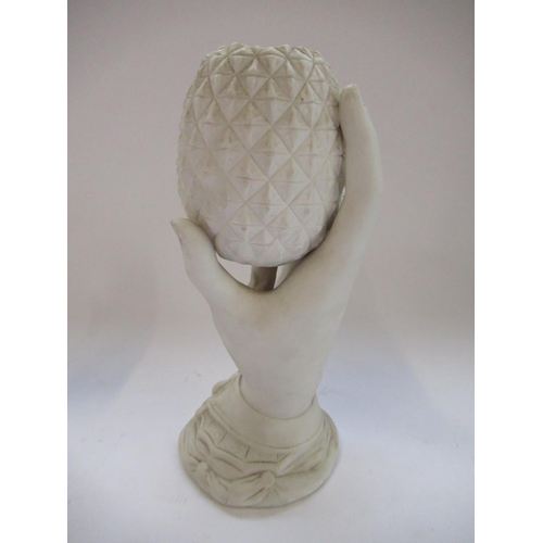 184 - Victorian Parian ware vase modelled as a hand supporting a pineapple, Lozenge Reg. mark for Septembe... 