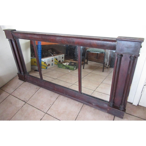 217 - Large Victorian mahogany framed architectural overmantel mirror, W155cm H74cm