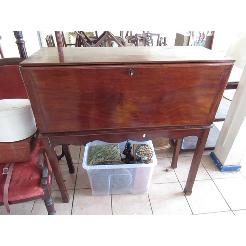 220 - Victorian and later Campaign style secretaire, fall front with fitted interior on stand with square ... 