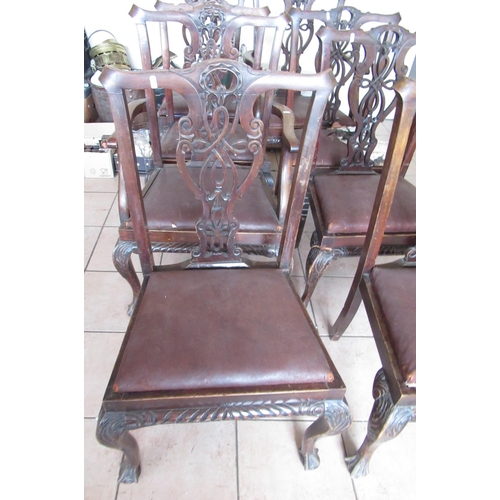 225 - Set of eight Chippendale style mahogany dining chairs, with drop-in seats on cariole legs with claw ... 