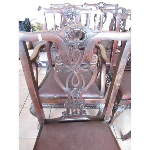 225 - Set of eight Chippendale style mahogany dining chairs, with drop-in seats on cariole legs with claw ... 