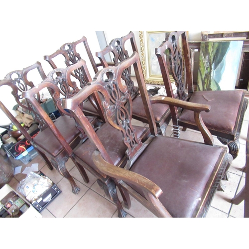 225 - Set of eight Chippendale style mahogany dining chairs, with drop-in seats on cariole legs with claw ... 