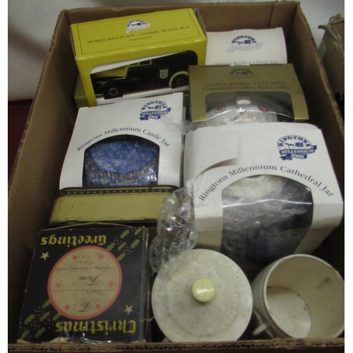 238 - Boxed Rington's Tea Sita storage jar, two other matching storage jars (one lacking lid), boxed Ringt... 