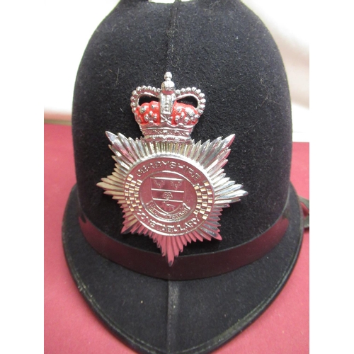 303A - Derbyshire Constabulary policeman's helmet, painted number 2977 on underside