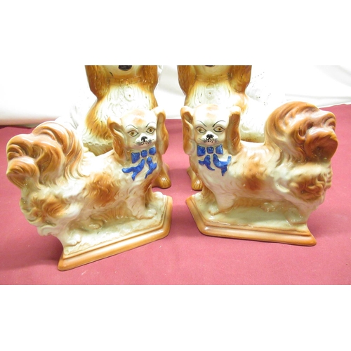 306 - Three pairs of late C19th Staffordshire dogs, H34cm, H28cm, H20cm