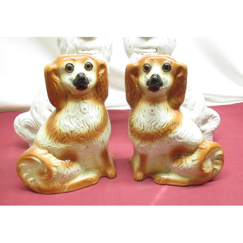 306 - Three pairs of late C19th Staffordshire dogs, H34cm, H28cm, H20cm