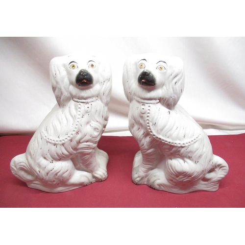 306 - Three pairs of late C19th Staffordshire dogs, H34cm, H28cm, H20cm