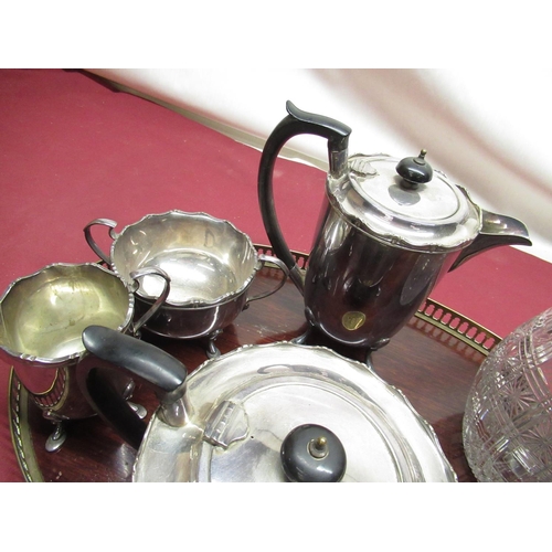 308 - 1930's Sheffield EPNS four piece tea set with ebony handles, complete with silver plated and mahogan... 