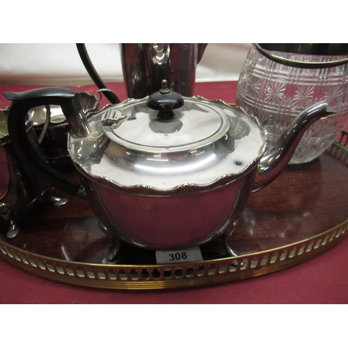 308 - 1930's Sheffield EPNS four piece tea set with ebony handles, complete with silver plated and mahogan... 