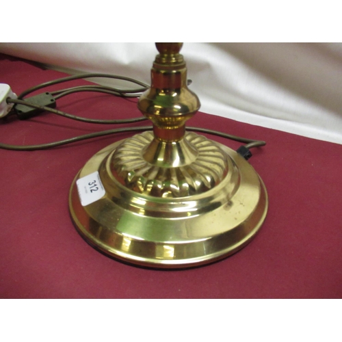 312 - Concept Lighting C20th Victorian style bankers lamp with green tinted shade on circular brass base, ... 