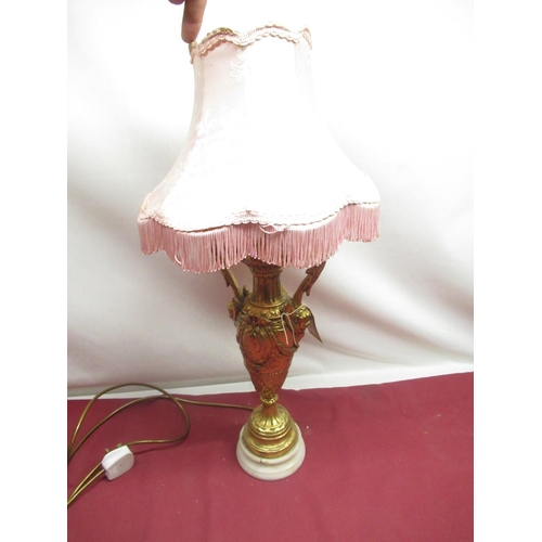132 - C20th toleware neo-classical design table lamp, with urn shaped body, swan neck and acanthus leaf ha... 