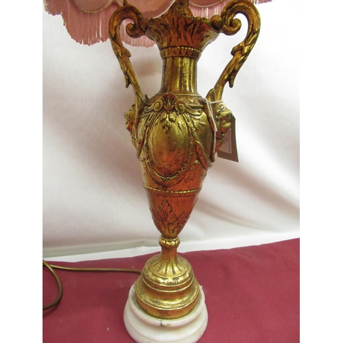 132 - C20th toleware neo-classical design table lamp, with urn shaped body, swan neck and acanthus leaf ha... 