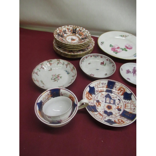 135 - Late C19th Sunderland lustre type teacup and saucer, two late C18th New Hall saucers, pair of late C... 
