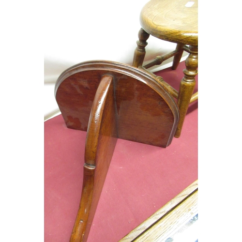 337 - C20th golden oak key cabinet with full glazed panelled door, W29cm D9cm H53cm, C19th elm stool, circ... 