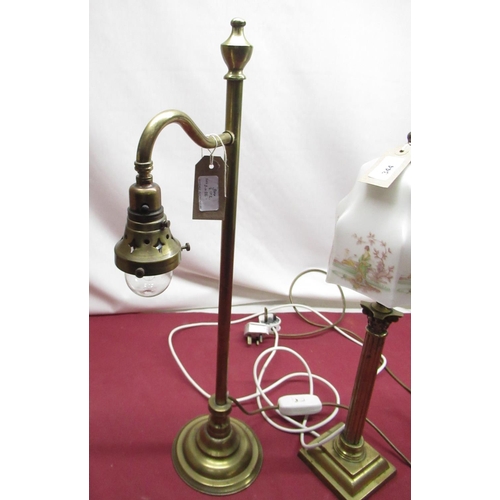 344 - Early C20th brass corinthian column table lamp on square stepped base, with opaque glass shade decor... 