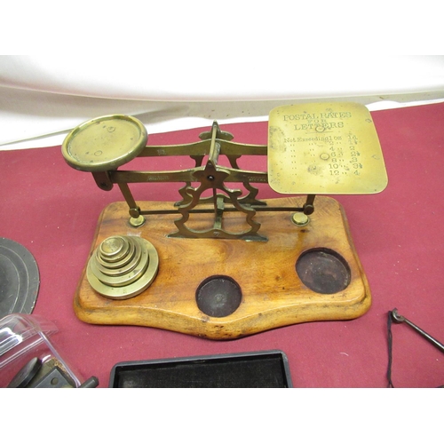 355 - John Heath Birmingham, C20th postage scales on stained shaped wooden plinth, W24cm D15cm H12cm, late... 