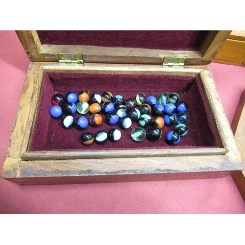 361 - C20th solitaire board with marbles, 20th Indo-Persian inlaid mahogany box, inlaid brass wire and lio... 