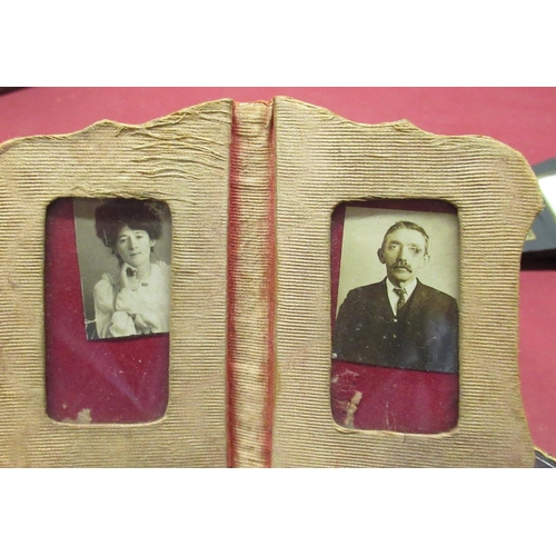 370 - Late C19th leather and brass bound photograph album containing collection of carte de visite, mostly... 