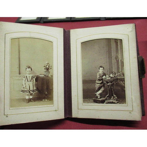 370 - Late C19th leather and brass bound photograph album containing collection of carte de visite, mostly... 