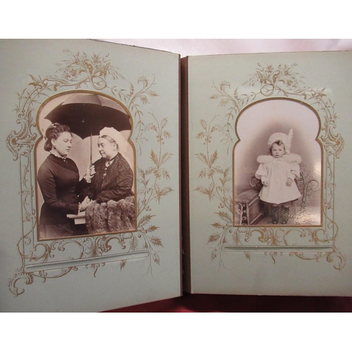 371 - Late Victorian embossed leather photograph album containing carte de visite photographs and cabinet ... 