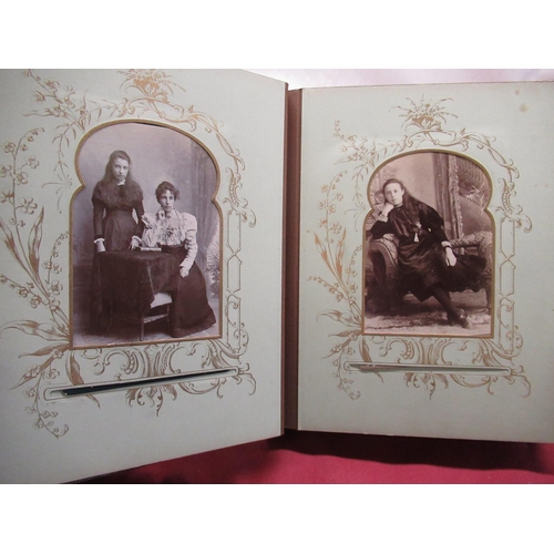 371 - Late Victorian embossed leather photograph album containing carte de visite photographs and cabinet ... 