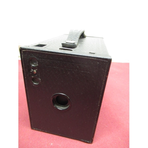 376 - Kodak no.2 Brownie boxed camera in red leatherette, Kodak no.2 Brownie boxed camera in black finish,... 