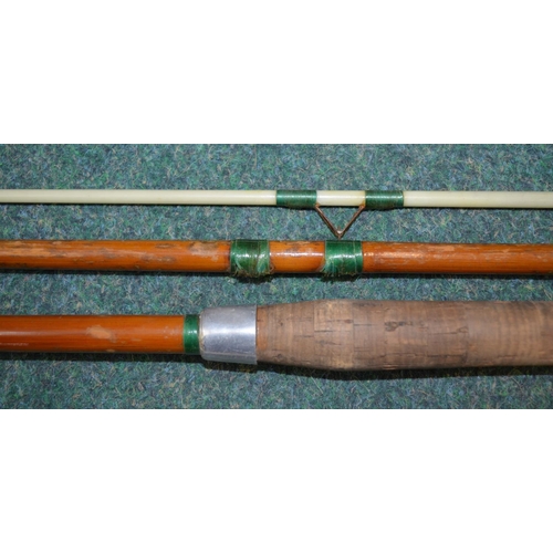 75 - Two landing net handles and four vintage fishing rods:
A Milbro early fibreglass two piece general p... 