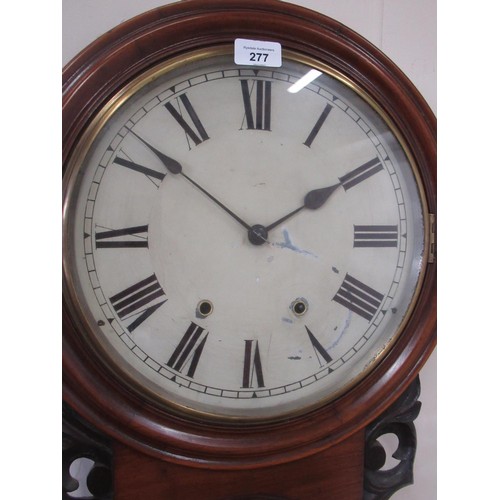 277 - Late C19th/early C20th mahogany cased drop dial wall clock, brass bezel enclosing painted 29.7cm dia... 