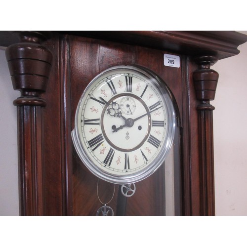 289 - Gustav Becker C20th walnut cased Vienna wall clock, architectural pediment with turned finials, full... 