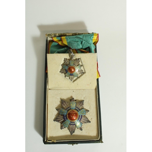 527 - Mid C20th Egyptian Order of the Republic enamel and silver sash pendant and brooch set reverse of br... 