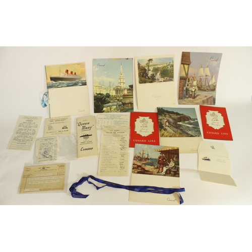 535 - Selection of Cunard line Queen Mary ephemera from a voyage c1958 (New York/Southampton/Cherbourg) in... 