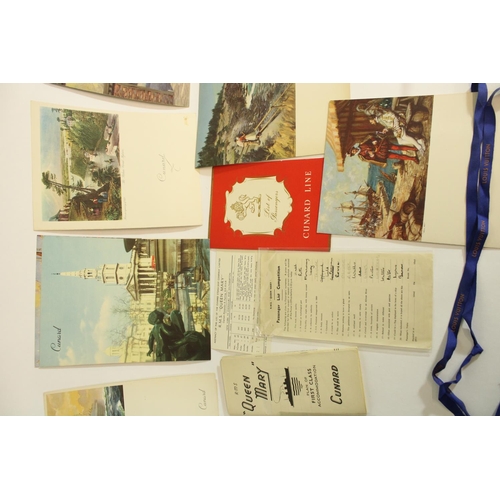 535 - Selection of Cunard line Queen Mary ephemera from a voyage c1958 (New York/Southampton/Cherbourg) in... 