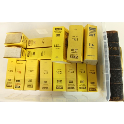 551 - Collection of 1970s - 1990s Wisden Cricket Almanacs (17), C20th bible with crest for 2nd Bn. Light I... 