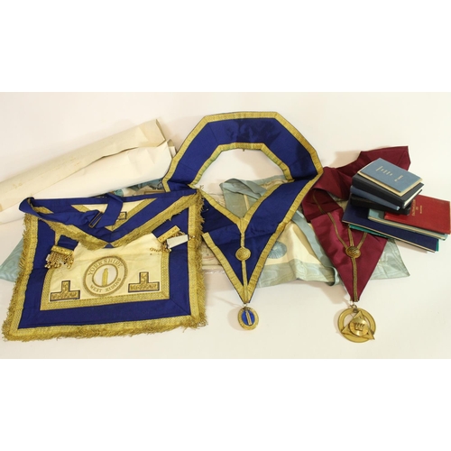 568 - Collection of Masonic Provincial and other Regalia incl. a set inc. cuffs, apron, gloves, sash and m... 