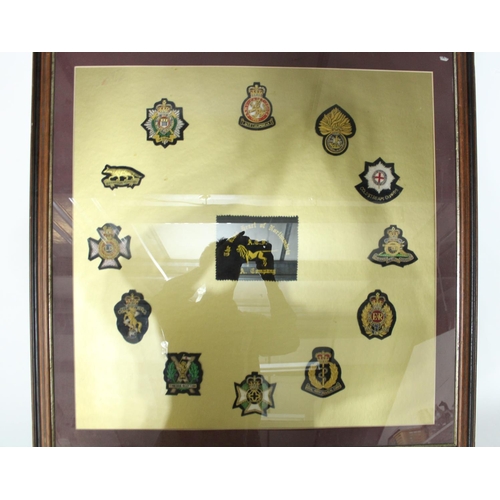 574 - Presentation of British Army cloth bullion badges, various Regiments including Northumbria Army Cade... 